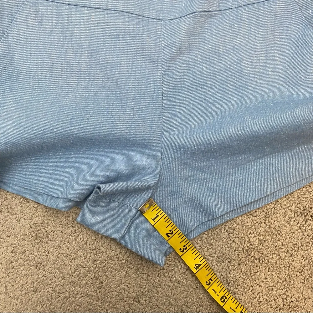 Alice + Olivia Donald High Waist Linen Blend Chambray Shorts Blue 8 - Picture 10 of 10